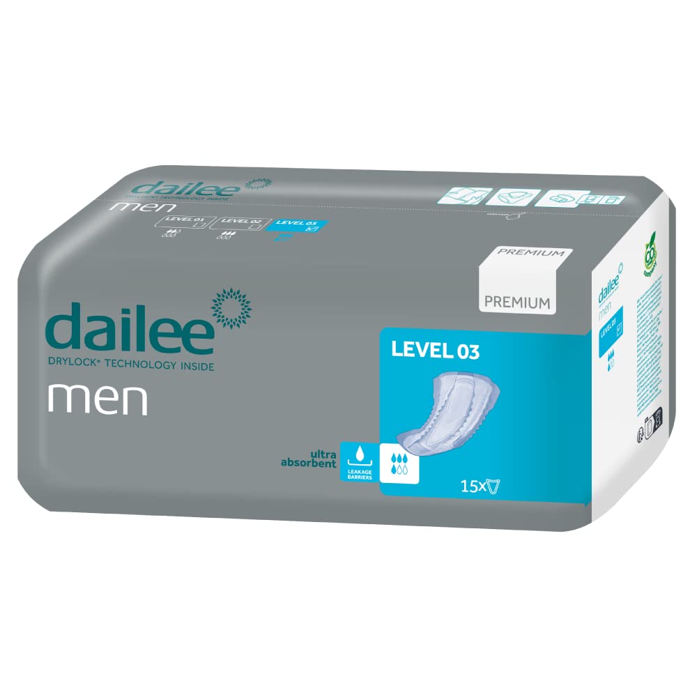Dailee Men Nivel 3-180x Compresa Protectora y Absorbente para Hombre - 4 Gotas - Máxima Discreción contra Incontinencia Urinaria - Paquete Mensual