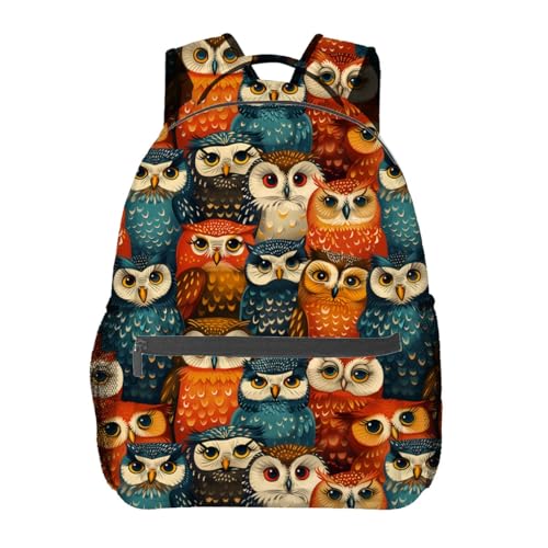 Colorful Owl Backpack, School Laptop Travel Polyester Whimsical Owls Backpacks for Women Kids, Sports Work Back Pack Casual Daypack, Lightweight Rucksack Gifts for Hiking Camping Gym