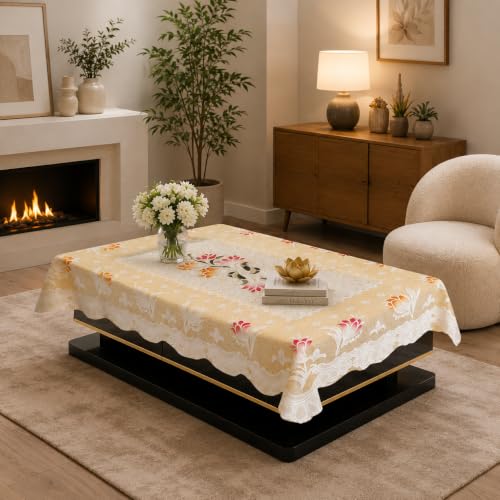 Image of STITCHNEST Florenza Orange Cotton Net Table Cover 40x60 Inches
