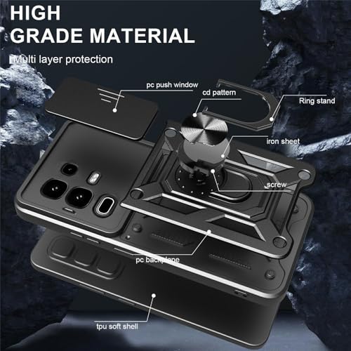 Image of Heavy Duty Back Case Cover for Infinix Note 50s 5G, Shockproof Infinix Note 50s Back Cover, Ring Case with Kickstand and Camera Protection Shutter - Black