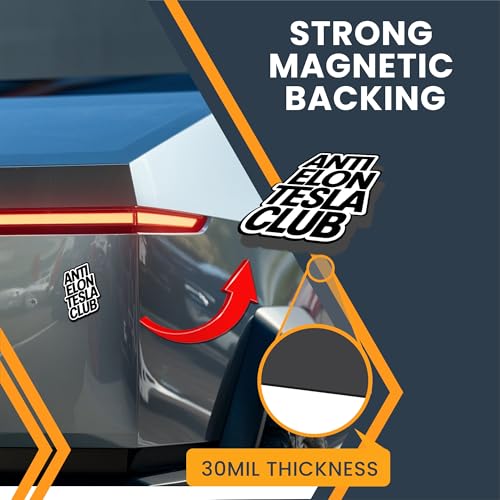 Image of Magnet Me Up Anti-Elon Tesla Club Car Magnet- Funny Political Magnetic Decal, 5x4 Inches Anti-Billionaire Satire, Weatherproof UV Vinyl, Strong Hold for Cars, Lockers, Fridges- Made in USA
