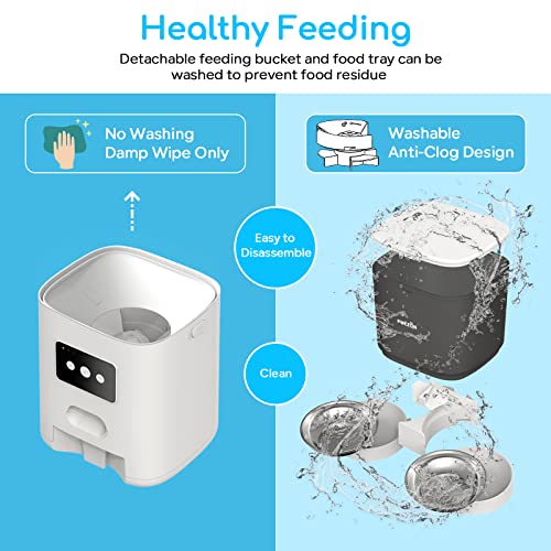 6L Comederos Automáticos para Gatos y Perros con Dos Tazones, PWEZON Inteligente WiFi Dispensador de Alimentación Automático para Dos Mascotas, Temporizador, Control de Porciones, Grabadora de Voz - imagen 6