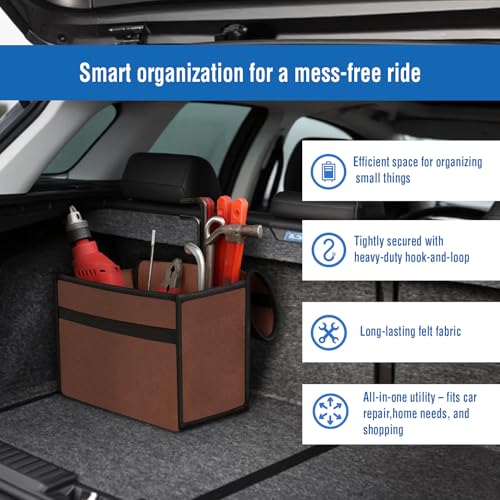 Image of JVCV Car Trunk Boot Organizer, Car Storage and Organizer Anti Slip Car Accessories Organizer for Car, Suv, Sedan, Truck, Minivan Anti Slip Bottom (Small - Brown)