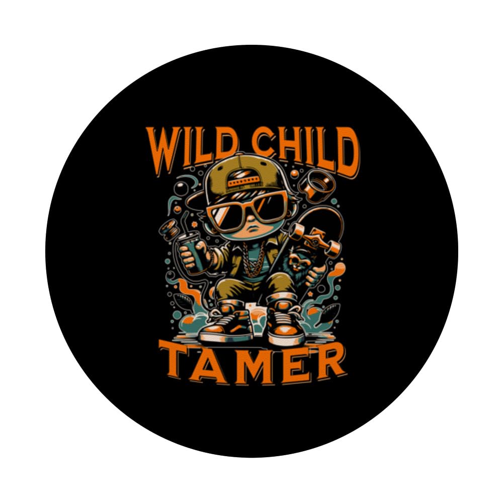 Mom & Dad s 'Wild-Child Tamer' s Funny Parent's PopSockets Swappable PopGrip, Black - Image 3