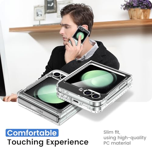 Image of Ruky for Z Flip 5 Clear Case, Anti-Yellowing, Full Body Cover Hard PC Ultra-Thin Anti-Scratches Shockproof, Support Wireless Charging Protective Phone Cover for Samsung Galaxy Z Flip 5, Transparent