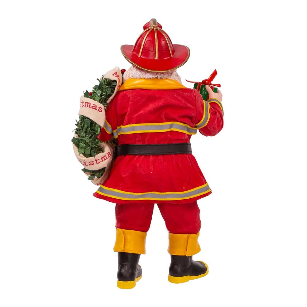 Kurt Adler Fabriché - Babbo Natale pompiere con ghirlanda e tubo, 27,9 cm