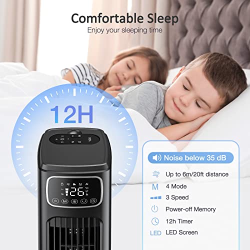 Vck Tower Fan, 80° Oscillating Fans With Remote, 36'' Quiet Cooling Fan,Adjustable 3 Speeds,4 Mode,12H Timer, Led Display With Auto Off,Standing Bladeless Floor Fan For Bedroom Home Office #TOP3