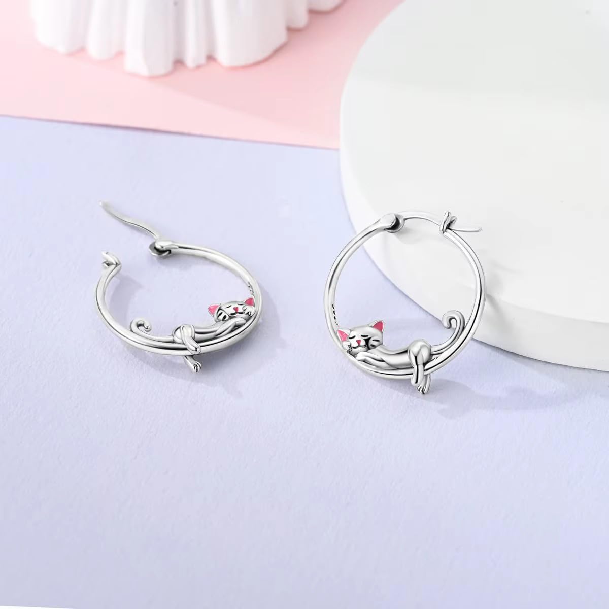 Cat Hoop Earrings Dog Earrings Huggie Earrings Cute Small Animal Earrings Jewelry Gifts for Women Cats/Dogs Lover - Image 6