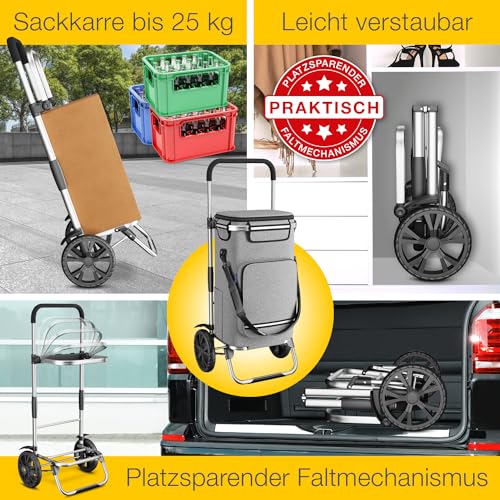 maxVitalis Einkaufstrolley klappbar, Einkaufswagen mit Kühlfach, 3in1 Trolley, Sackkarre & Umhängetasche, Einkaufsrollwagen, Shopping Trolley 43L Kapazität & Spanngurt, Hackenporsche, Silbergrau – Bild 3