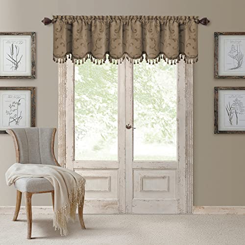 Elrene Home Fashions Mia Jacquard Scroll Blackout Valance, 52" X 19" (1, Taupe #TOP8