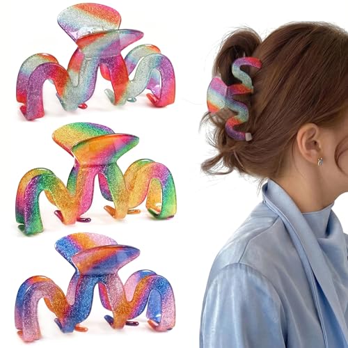 Jayongnee 3Pcs Hair Claw Clips for Women: Nonslip Clips for Thick and Thin Hair (Multi-colored8)