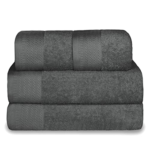 MERCURY TEXTIL- Juego 4 Toallas de 500gsm 100% Algodón, 2 de Baño y 2 de Manos, Suaves, Resistentes y Absorbentes. (Gris Oscuro)