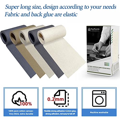 Image of KING MOUNTAIN Canvas Iron on Patch,3 inchx60 inch,Waterproof 100% Cotton Fabric Repair Patch,Used for Various Sofa,Tent,Clothes,Seats,Suitcases (Beige White)