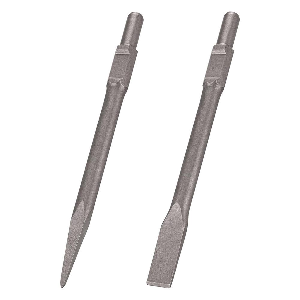 Juego de 2 Cinceles Hexagonales de 1-3/16 Pulgadas con Cinceles de Punta y Planos para Martillos de Demolición Eléctricos de Alta Resistencia y Rompedores de Hormigón.