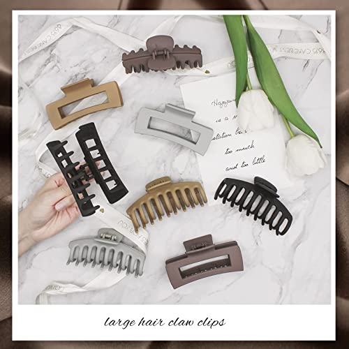 Nlus Large Hair Claw Clips, 8 Pack Hair Clips For Women Girls, 2 Styles Banana Square Jaw Clips, Strong Hold Matte Claw Hair Clips For Thick Hair & Thin Hair(Light Grey, Brown, Khaki,Black) #TOP1