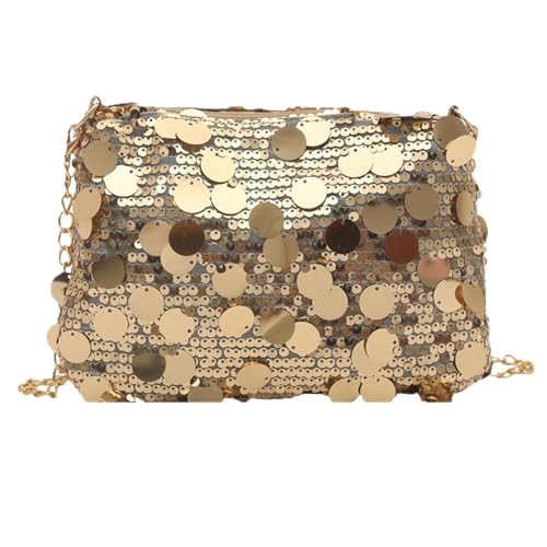 VPB Gold Clutch Sequins Evening Bag,Ladies Clutch Bag With Chain Stylish Gold Handbag for Parties,Wedding Handbag,Shiny Chain Shoulder Bag for Social Events Fashion Enthusiasts