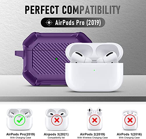 Image of Printme for AirPods Pro 2nd Generation Case 2022, Carbon Fiber Secure Lock Clip Full Body Shockproof Hard Shell Protective Case Cover with Keychain for Apple AirPod Pro 2 (Purple)