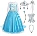 Produktbild Alva Shop Prinzessin Kostüm Kinder Glanz Kleid Mädchen Weihnachten Verkleidung Karneval Party Halloween Fest (110, ELSA #02 und 7 Zubehör)