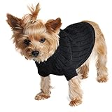 DOGGIE DESIGN Combed Cotton Cable Knit Dog Sweater Small - Jet Black