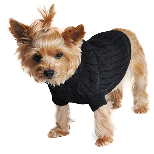 Doggie Design Combed Cotton Cable Knit Dog Sweater Small - Jet Black #TOP24