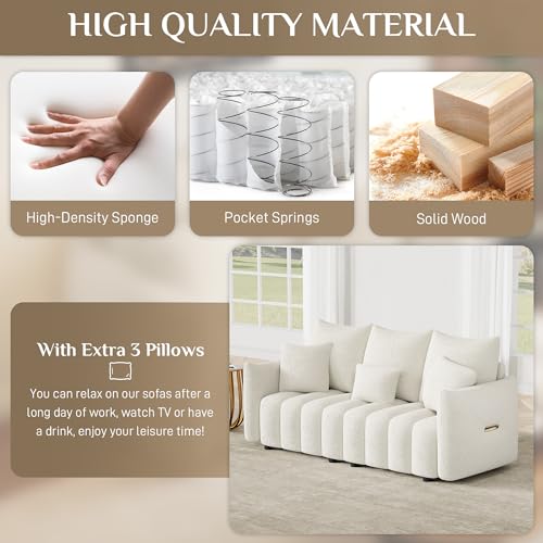 Image of OUYESSIR 81 inch Modern Sofa Couch, Comfy Upholstered Teddy Deep Seat Boucle Sofa, Modern 3-Seater Cloud Couch, Oversized Loveseat for Living Room Office Apartment, Beige White