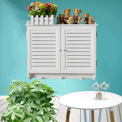EXCLURA Tapa Cuadro Electrico Cubierta de Madera con Rejillas para Armario Eléctrico, Embellecedor Decorativo Ventilado para Ocultar la Caja de Fusibles(White,53.5x40CM-21x15.7')