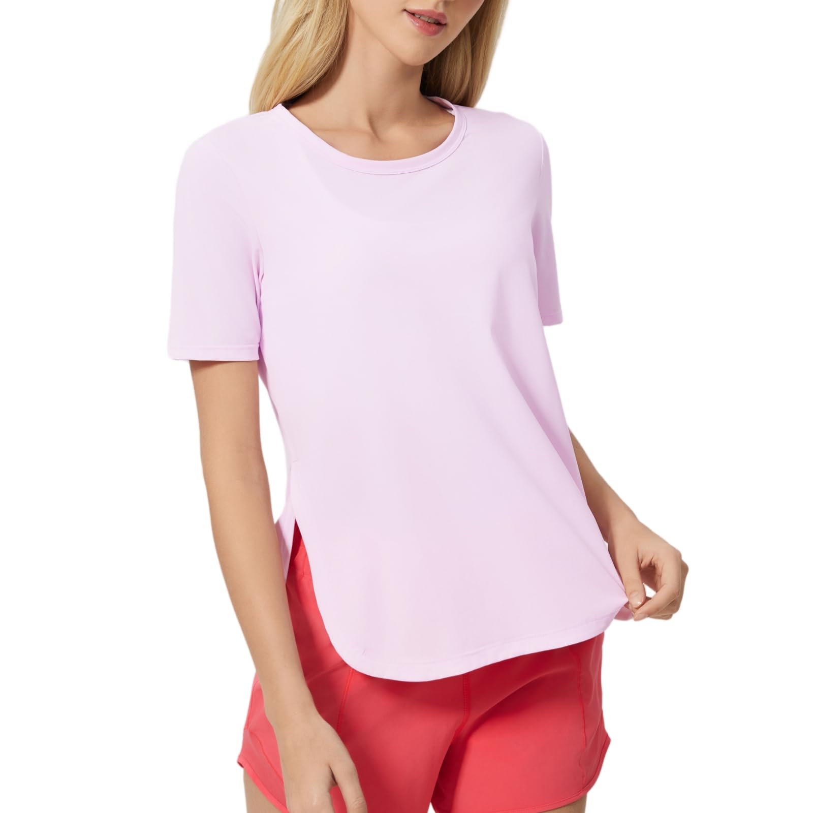 altiland Curved-Hem Workout T Shirt for Woman, Cool Feeling Quick Dry Athletic Tee Yoga Exercise Running Tops Relaxed-Fit