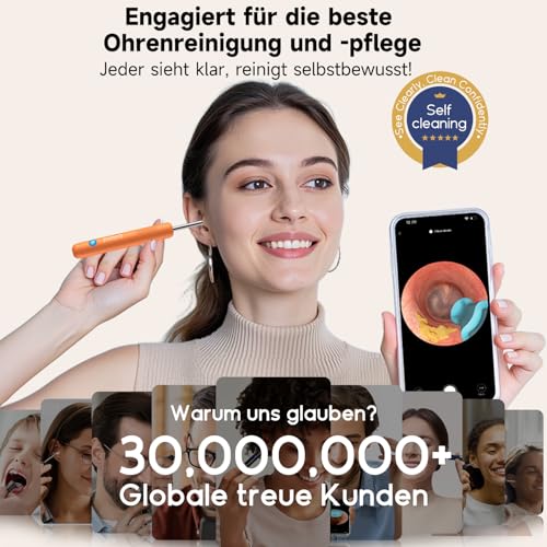 Image of BEBIRD R1 Ultra Ear Wax Removal, Ear Cleaner with Camera Ear Scope, Wax Remove Ear Pick with Ear Otoscope Tweezers, Visual Dropper Cleaning Kit, Ear /Nose /Throat Examination Tool for Family, Orange