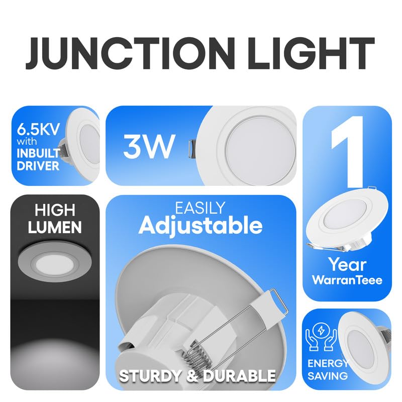 Image of elleys' ZIRA 3W LED Down Light (Cool White Light) Round Recessed Ceiling LED Light | Cut Out- 45 mm | BIS Certified & 4KV Surge Protection pop Lights for Ceiling (3W, Pack of 8)