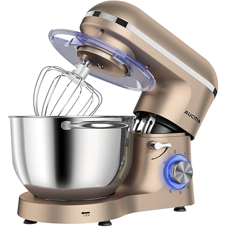 Aucma Stand Mixer,6.5-QT 660W 6-Speed Tilt-Head Food Mixer, Kitchen Electric Mixer with Dough Hook, Wire Whip & Beater (6.5QT, Champagne)