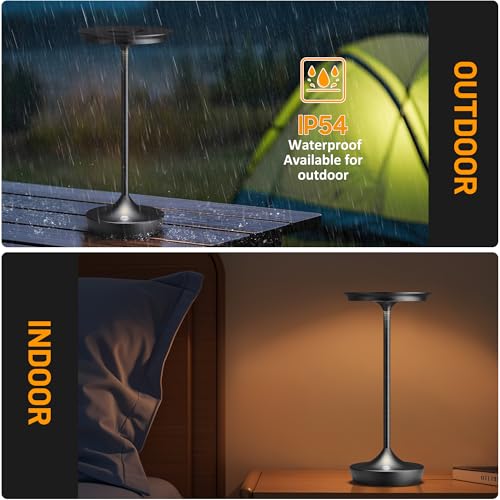 SHANGCAI LED Cordless Table Lamps Rechargeable - Outdoor 6000mAh Battery Operated Portable Table Lights 3 Color Stepless Dimming Lamp with Memory Function for Patio Restaurant Dining 2 Pack Black by SHANGCAI - Image 3