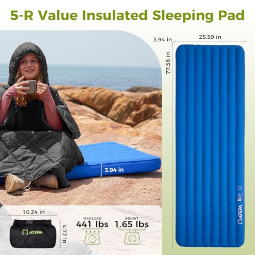 Image of ATEPA ThermAir Pro Sleeping Pad, 5 R-Value Insulated Air Mattress