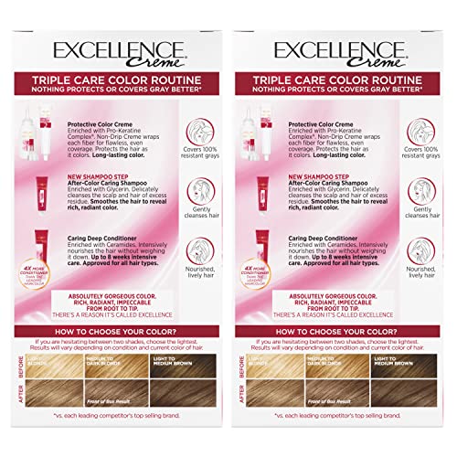 Image of L'Oreal Paris Excellence Creme Permanent Hair Color, 7BB Dark Beige Blonde, 100 percent Gray Coverage Hair Dye, Pack of 2