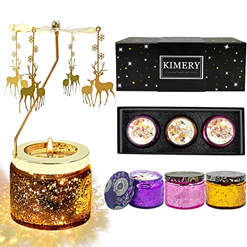 Aromatherapy Scented Candles Gift Set For Women Soy Candles For Home Jar Small Candles Rotating Candlestick With Snowflakes Reindeer,Lavender Candle Christmas Birthday Valentine’s Day Mother Gift #TOP8