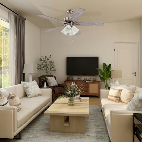 Edvivi 52 Inch Ceiling Fan With Lights And Pull Chain Control, Low Profile Ceiling Fan With Dual Finish Blades, 3-Speed Noiseless Reversible Motor, Brushed Nickel Ceiling Fan For Bedroom Living Room thumb #6