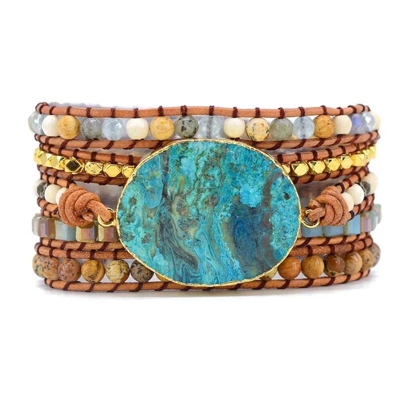Boho Jasper Natural Stone Handmade Wrap Bracelet Bead Jewelry Bohemian Style Multilayer Wraps Bracelet Gemstone Beads Bracelet Jewelry