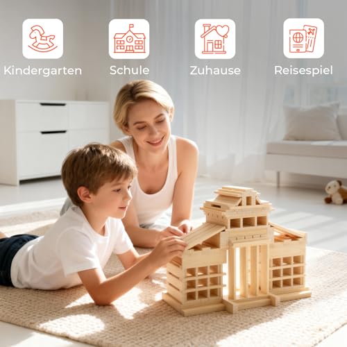 Jeu de construction en bois ROXPLE avec des blocs durables en hêtre