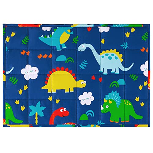 Rokduk Kids Weighted Lap Pads For Dog Pet Throw Blanket Toddler 20X30In 3 Pounds 100% Oeko-Tex Natural Egyptian Cotton 1200Tc With Glass Beads, Printed Dark Blue Dinosaur #TOP15