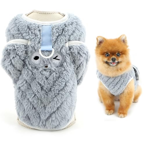 SMALLLEE_LUCKY_STORE 犬服 秋冬 ペット服 コーラルフリース セーター トレーナー ベスト かかわいい漫画のパターン 厚い Dリング付き 超小型犬 小型犬 子犬 猫服 チワワ服 犬ウェアー 冬物 洋服 仮装 部屋着 お散歩 お出かけ,グ