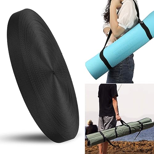LOEQIAN Black Nylon Webbing Strap 1 Inch 55 Yards Heavy Duty Nylon Strapping, Durable Flat Webbing Strapping for Dog Leash, Collars, Seat Belt, Backpack Handles, Outdoor DIY Crafts (2.5cm x 55 Yards)