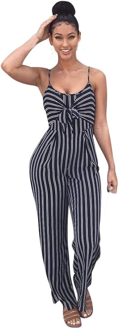 Amazon.com: Forthery - Overol para mujer con tirantes delgados, sin mangas,  pierna ancha, pantalones largos recortados en la espalda, a rayas, estilo  casual, Azul marino/flor y brillo, L : Ropa, Zapatos y