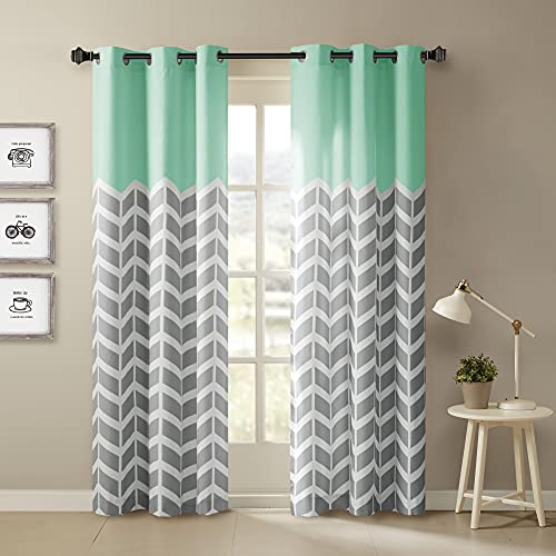Image of Intelligent Design Alex Chevron Curtains for Living Room, Modern Contemporary Grommet Room Darkening Panels for Bedroom, Geometric Window Panel, 42X63, 2-Panel Pack, 42x84, Aqua