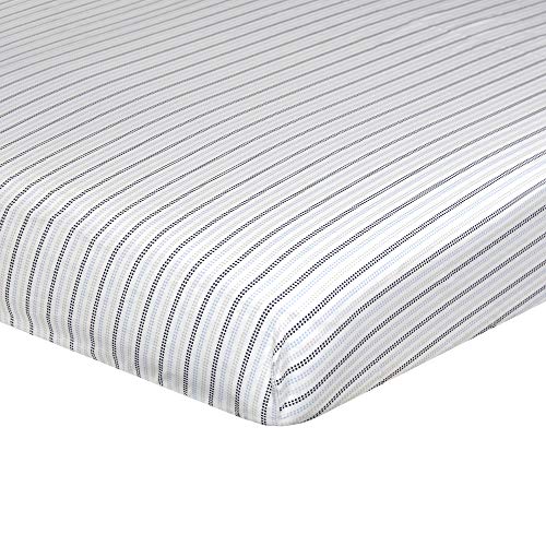 Just Born Boys And Girls Newborn Infant Baby Toddler Nursery Sateen Cotton Bedding Fitted Crib Sheet, Navy/Blue/Beige Stripes, One Size #TOP10
