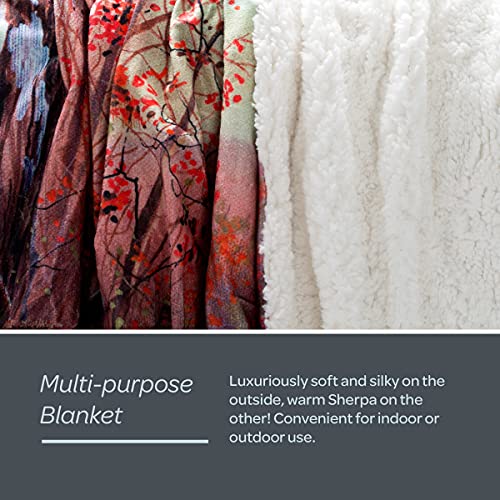 Bedford Home Sherpa Fleece Throw Deer Print Pattern, Lightweight Hypoallergenic Bed Or Couch Soft Plush Blanket For Adults And Kids, Multicolor #TOP3