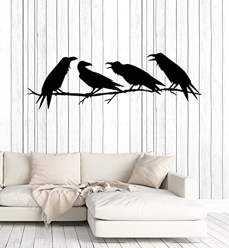 Large Vinyl Wall Decal Tree Branch Birds Black Ravens Gothic Decor Stickers Mural (G5678) Black #TOP21