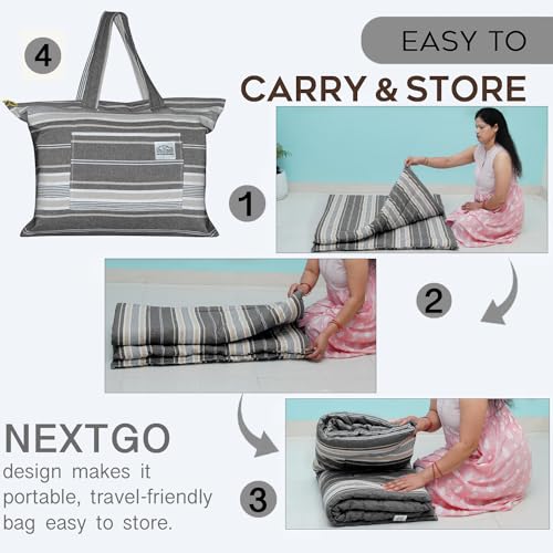 Image of NEXTGO Cotton Filled Mattress Multi Purpose Foldable Mattress with Carry Bag|Portable & Lightweight Gadda|Suitable for Outdoor Travel Camping (Brown White Lining,Single: 30x78 Inch Or 2.5x6.5 Feet)