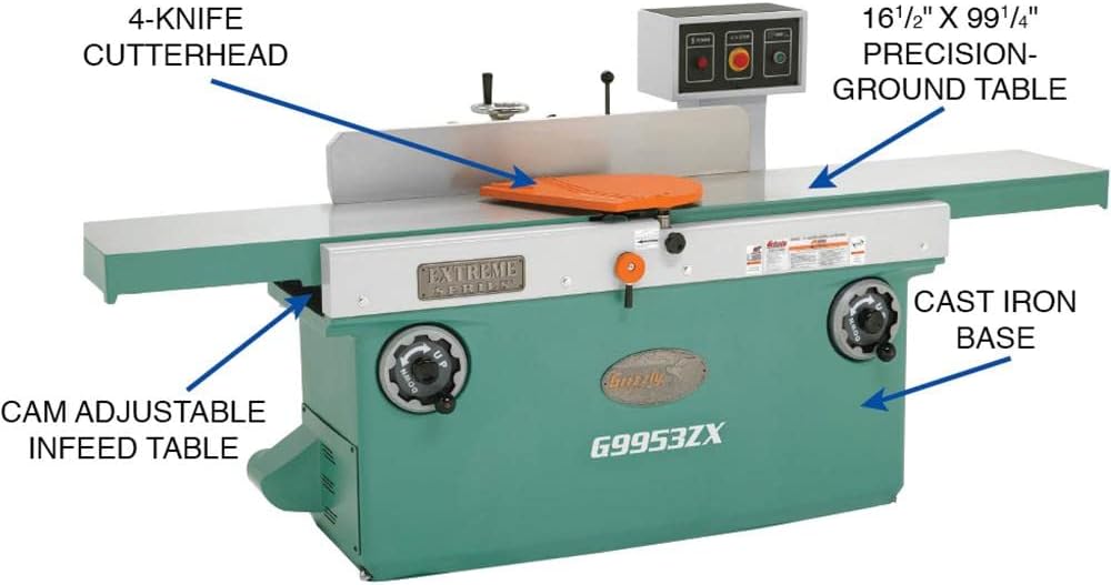 Grizzly Industrial G9953ZX - 16" x 99" Z Series Jointer w/Spiral Cutterhead
