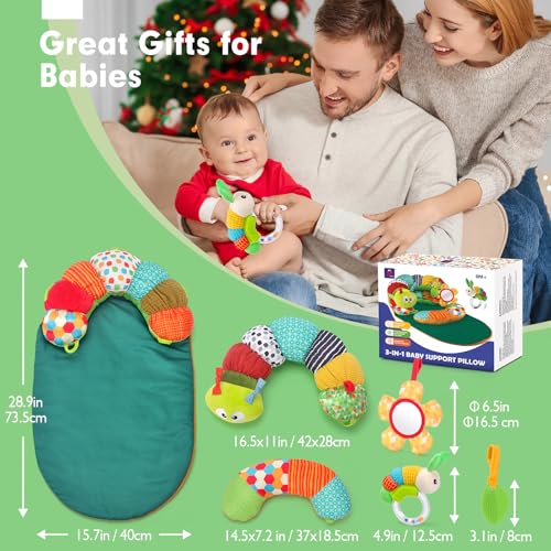 Miniatura 9 de Hahaland Juguetes Bebes 0-3 Meses - 3 En 1 Tummy Time Soporte Para Sentarse Cojín - Juguetes Con Sonajas, Mordedor Para Bebé 0 3 6 Meses