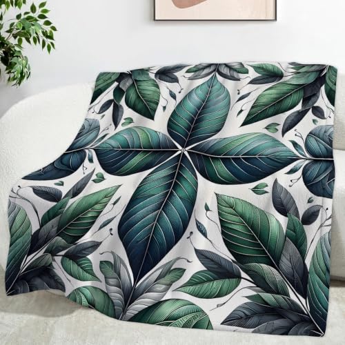 Plaid polaire microfibre 220x240 cm couverture texture feuille vert