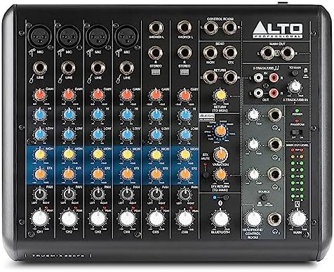 ALTO TrueMix 800FX Mesa de Mezclas Con 4 Entradas XLR de Micrófono, Interfaz de Audio USB y Bluetooth Para Podcasts, Actuaciones en Vivo, Grabaciones, DJ, Windows y Mac